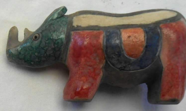 South African Raku Small Rhino figurine with double horn