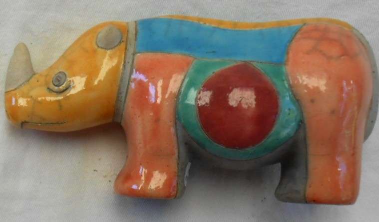 South African Raku Small Rhino figurine with single horn