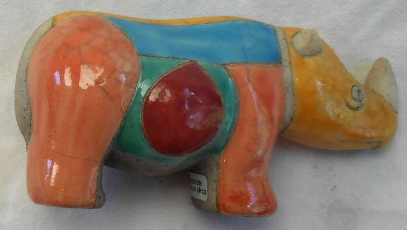 South African Raku Small Rhino figurine with single horn