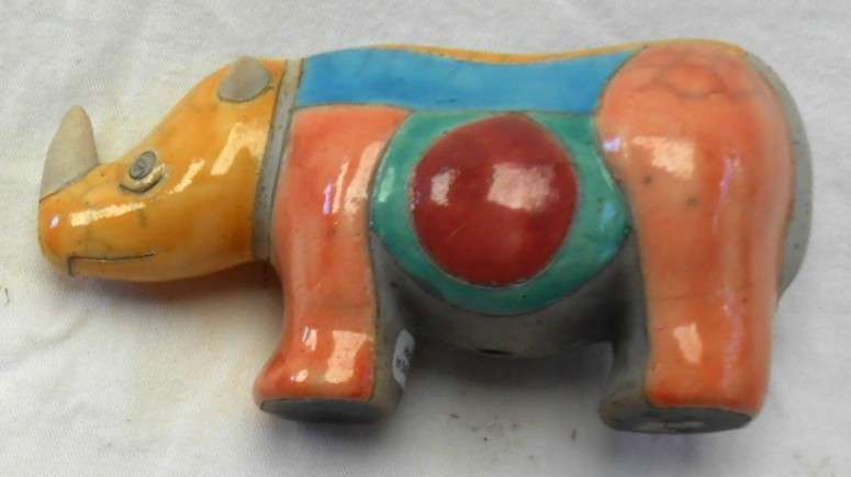 South African Raku Small Rhino figurine with single horn