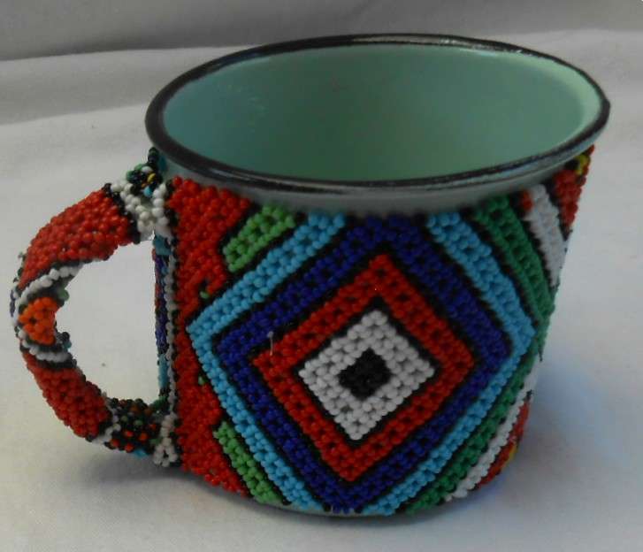 Large Colourful Beaded Enamel Mug