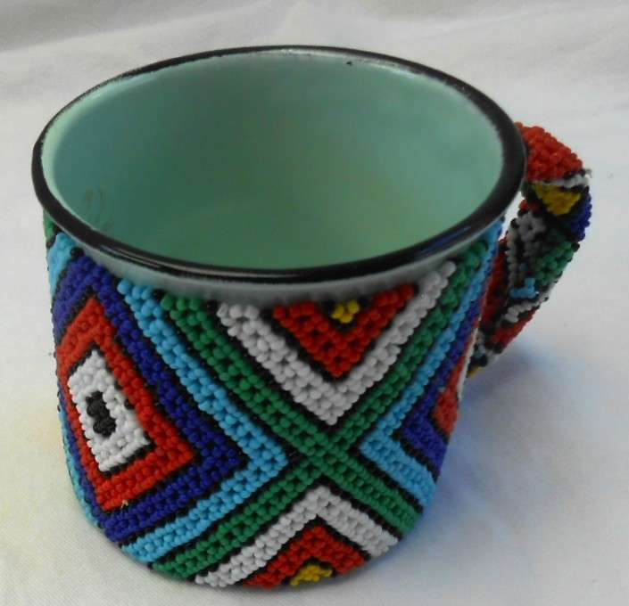 Large Colourful Beaded Enamel Mug