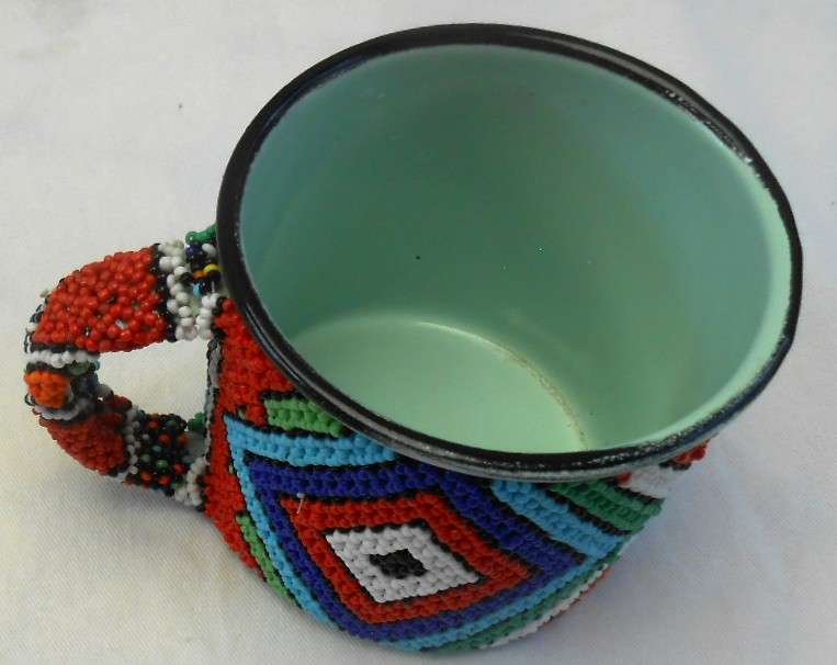 Large Colourful Beaded Enamel Mug