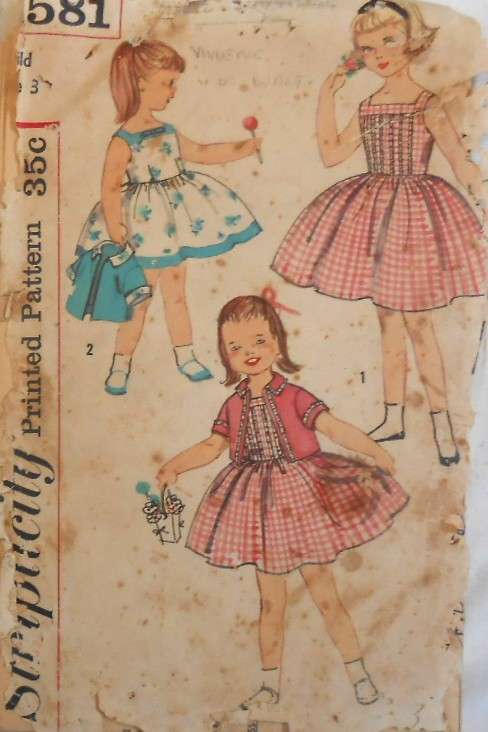 VINTAGE SIMPLICITY 2581 GIRLS ONE PIECE DRESS & JACKET SIZE 3 YEARS SEE LISTING-WORN COVER ZIPLOC