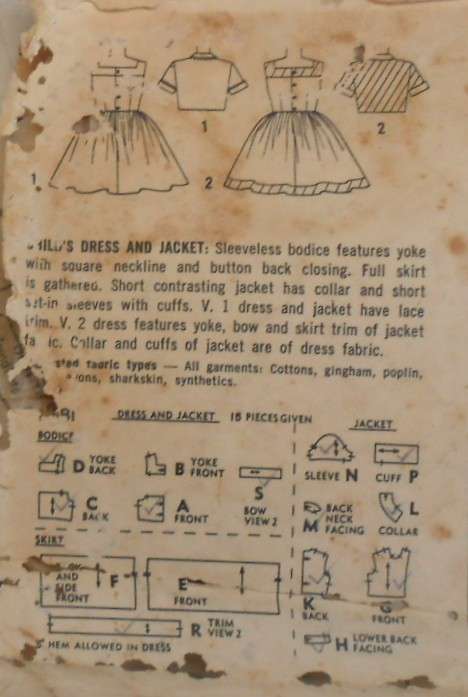 VINTAGE SIMPLICITY 2581 GIRLS ONE PIECE DRESS & JACKET SIZE 3 YEARS SEE LISTING-WORN COVER ZIPLOC