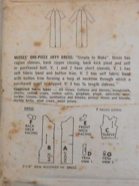 VINTAGE SIMPLICITY 4775 ONE PIECE JIFFY DRESS SIZE 14 BUST 34 COMPLETE ZIPLOC
