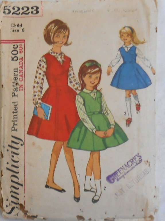 VINTAGE SIMPLICITY 5223 GIRLS PINAFORE & BLOUSE SIZE 6 YEARS SEE LISTING ZIPLOC