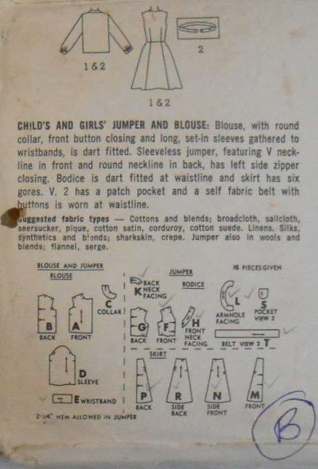 VINTAGE SIMPLICITY 5223 GIRLS PINAFORE & BLOUSE SIZE 6 YEARS SEE LISTING ZIPLOC