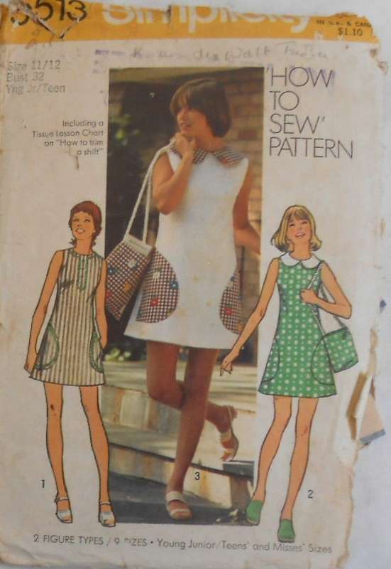 SIMPLICITY 5513 MINI DRESS & BAG SIZE 11/12 BUST 32-NO SEWING INSTRUCTIONS-ZIPLOC