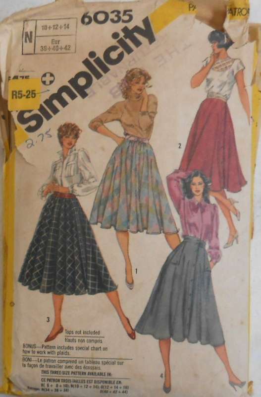 SIMPLICITY 6035 CIRCLE & HALF CIRCLE SKIRTS SIZE 10-12-14-COMPLETE-ZIPLOC