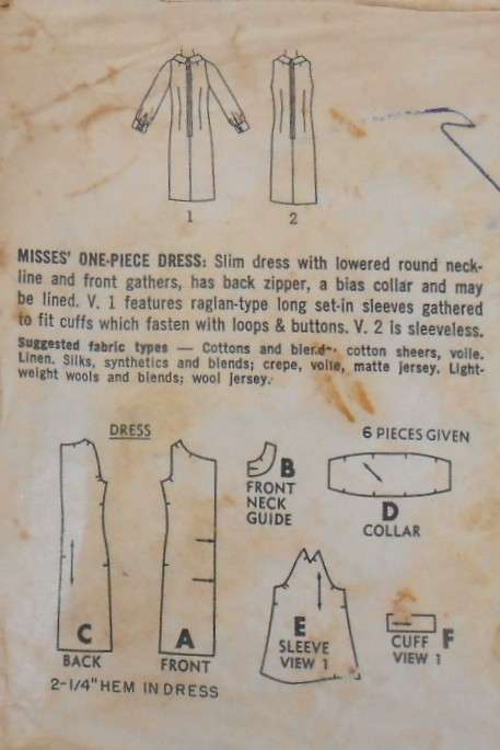 VINTAGE SIMPLICITY 6533 ONE PIECE DRESS SIZE 12 BUST 32-ZIPLOC