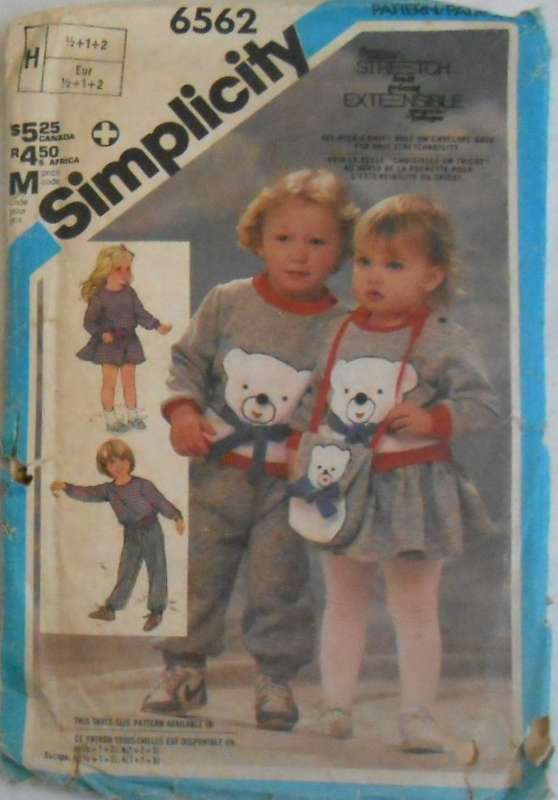 SIMPLICITY 6562 TODDLERS PULL ON PANTS-SKIRT-PULLOVER TOP-BAG SIZE 6 M-1-2 YEARS COMPLETE ZIPLOC