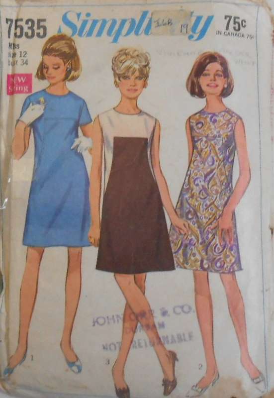 SIMPLICITY 7635 ONE PIECE DRESS SIZE 12 BUST 34 COMPLETE-ZIPLOC