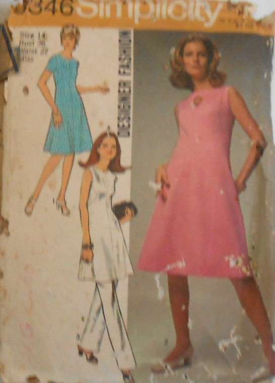 VINTAGE SIMPLICITY 9346 DRESS-TUNIC-PANTS SIZE 14 BUST 36-COMPLETE-ZIPLOC