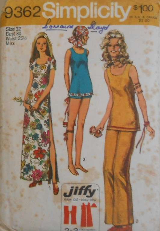 VINTAGE SIMPLICITY 9362 DRESS-TUNIC-PANTS SIZE 12 BUST 34-COMPLETE-ZIPLOC