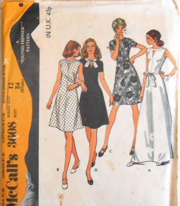 VINTAGE McCALLS 3608 DRESS SIZE 12 BUST 34 COMPLETE