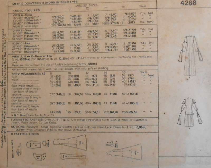 VINTAGE McCALLS 4288 DRESS OR TGP WITH SWEETHEART NECKLINE SIZE 14-BUST 36 COMPLETE-ZIPLOC