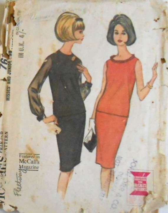 VINTAGE McCALLS 7612LINED-LONG SLEEVE TOP & 3 PANEL SKIRT SIZE 14 BUST 36 COMPLETE -ZIPLOC