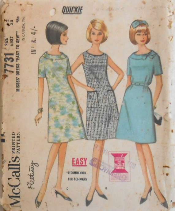 VINTAGE McCALLS  7731 ONE PIECE DRESS SIZE 12 BUST 32 COMPLETE -ZIPLOC
