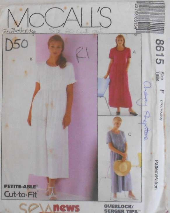 McCALLS  8615 EASY FIT HIGH BODICE DRESS SIZE 16-18-20 COMPLETE CUT TO 20