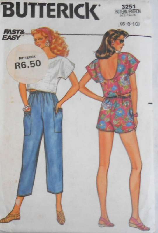 BUTTERICK 3251 TOP-SHORTS & PANTS SIZE 6-8-10 COMPLETE-CUT TO 10
