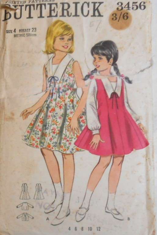 VINTAGE BUTTERICK 3456 GIRLS DRESS-PINAFORE-BLOUSE SIZE 4 YEARS-BREAST 23 COMPLETE