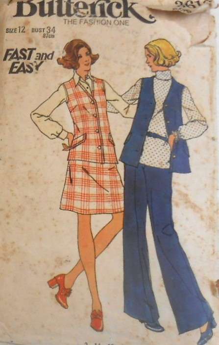 VINTAGE BUTTERICK 3618 WAISTCOAT-SKIRT-PANTS SIZE 12 BUST 34 COMPLETE-ZIPLOC