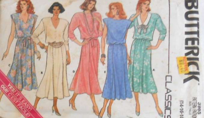 BUTTERICK 3965 PULLOVER DRESS SIZE 14-16-18 COMPLETE-MOSTLY UNCUT-SKIRT CUT TO 14
