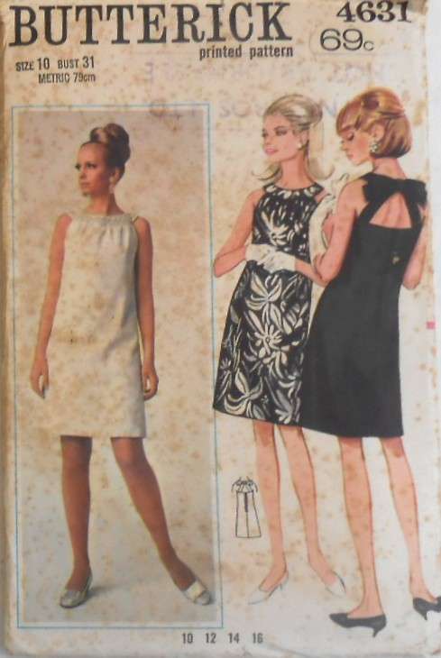 VINTAGE BUTTERICK 4631 ONE PIECE A LINE DRESS SIZE 10 BUST 31 COMPLETE
