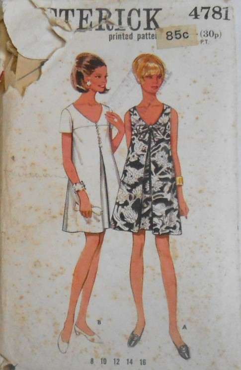 VINTAGE BUTTERICK 4781 ONE PIECE DRESS SIZE 12 BUST 34 COMPLETE