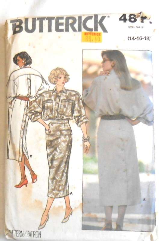 BUTTERICK 4811 VERY LOOSE-FITTING BLOUSON DRESS SIZE 14-16-18 COMPLETE-CUT TO 18