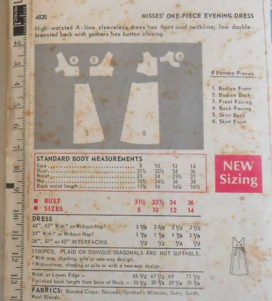 VINTAGE BUTTERICK 4820 ONE PIECE EVENING DRESS SIZE 14 BUST 36 COMPLETE