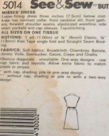 BUTTERICK 5014 LOOSE FITTING DRESS SIZE 8-10-12-14-16-18 COMPLETE
