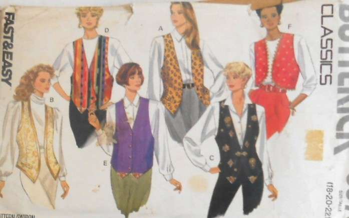 BUTTERICK 5070 WAISTCOATS SIZE 18-20-22 COMPLETE-PART CUT TO 20