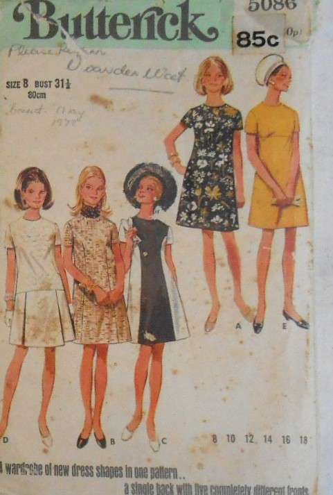 BUTTERICK 5086 ONE PIECE DRESS SIZZE 8 BUST 31 1/2" COMPLETE