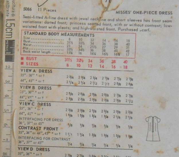 BUTTERICK 5086 ONE PIECE DRESS SIZZE 8 BUST 31 1/2" COMPLETE
