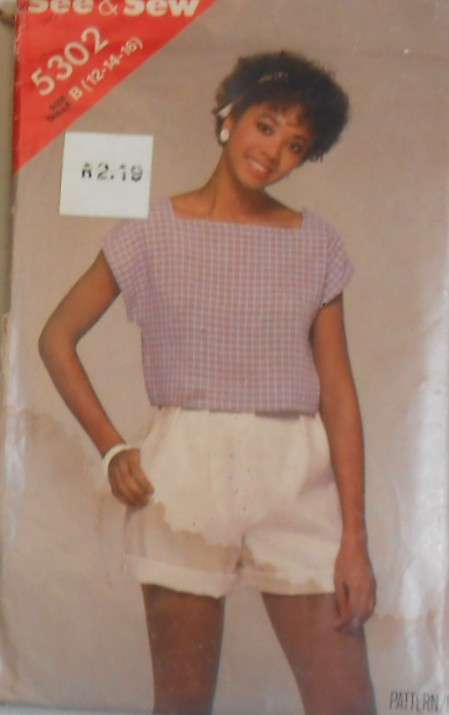 BUTTERICK 5302 TOP & SHORTS SIZE 12-14-16 COMPLETE-CUT TO 16