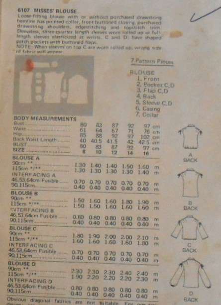 BUTTERICK 6107 SET OF BLOUSES SIZE 8 COMPLETE