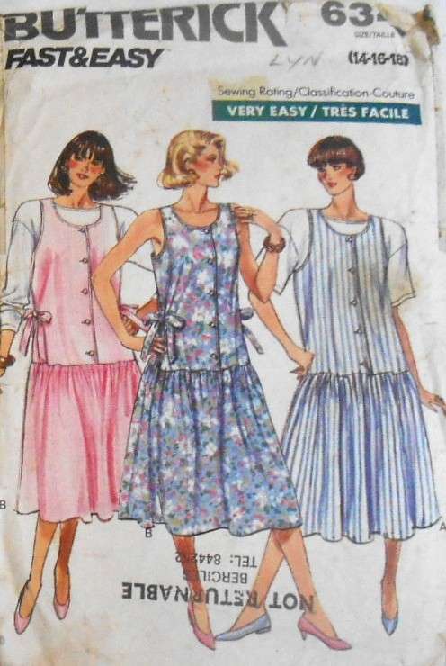 BUTTERICK 6348 MATERNITY DRESS-PINAFORE-TOP SIZE 14-16-18 COMPLETE