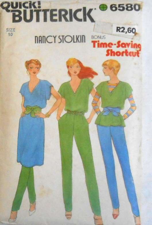 BUTTERICK 6580 TUNIC-TOP-PANTS-SASH SIZE 10 COMPLETE-ONLY PANTS CUT