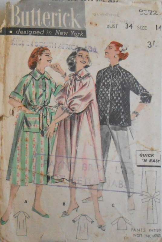 V/VINTAGE BUTTERICK 9372 LOUNGEWEAR SIZE 14 BUST 34 COMPLETE-ZIPLOC