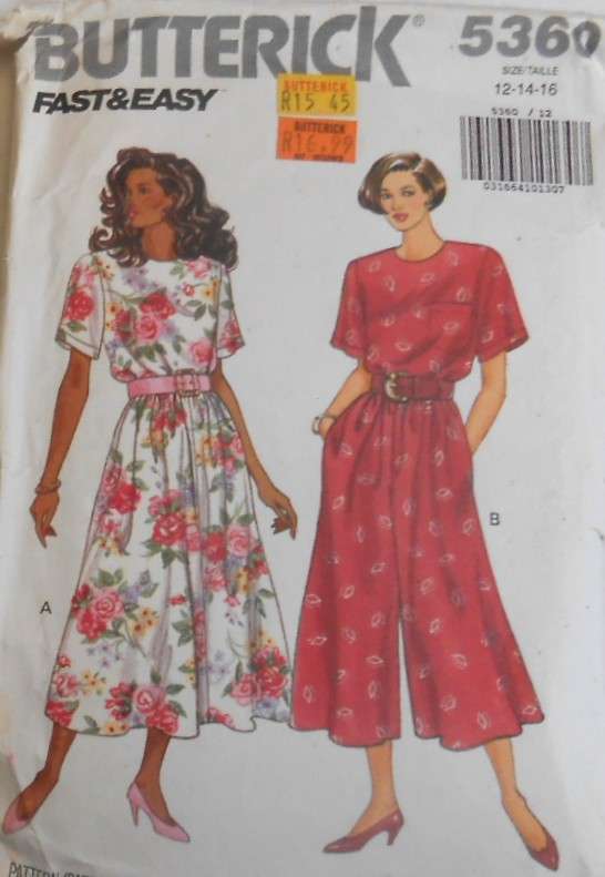 BUTTERICK 5360 DRESS & CULOTTE DRESS SIZE 12-14-16-COMPLETE-CUT TO 14 ZIPLOC