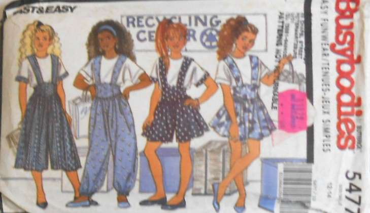 BUTTERICK 5477 GIRLS JUMPSUIT-PINAFORE SIZE 12-14 YEARS-COMPLETE-MOSTLY UNCUT