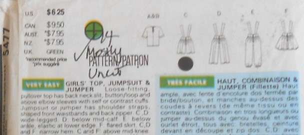 BUTTERICK 5477 GIRLS JUMPSUIT-PINAFORE SIZE 12-14 YEARS-COMPLETE-MOSTLY UNCUT