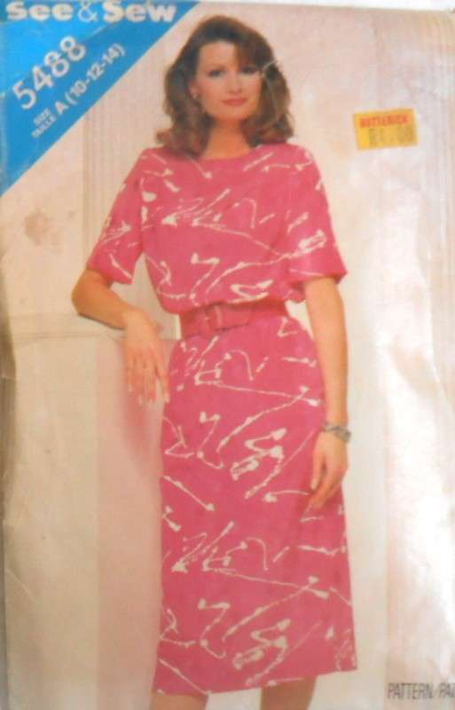 BUTTERICK 5488 STRAIGHT DRESS SIZE 10-12-14 -CUT TO 12-NO POCKET SUPPLIED