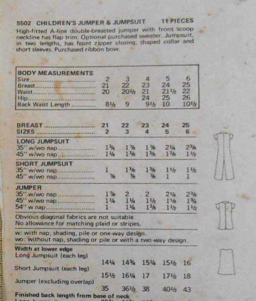 VINTAGE BUTTERICK 5502 GIRLS PINAFORE & JUMPSUIT SIZE 6 YEARS BREAST 25-NO POCKET FLAP SUPPLIED