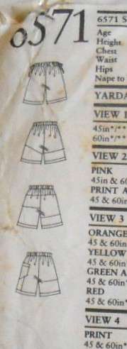NEW LOOK PATTERNS 6571 KIDS SHORT BAGGIES ONLY SIZE 4-10 YEARS ONLY SHORT BAGGIES SUPPLIED
