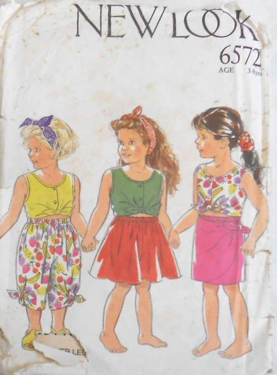 NEW LOOK PATTERNS 6572 GIRLS CROP TOP-SHORTS-PANTS SIZE 3-8 YEARS COMPLETE CUT TO 8 YEARS