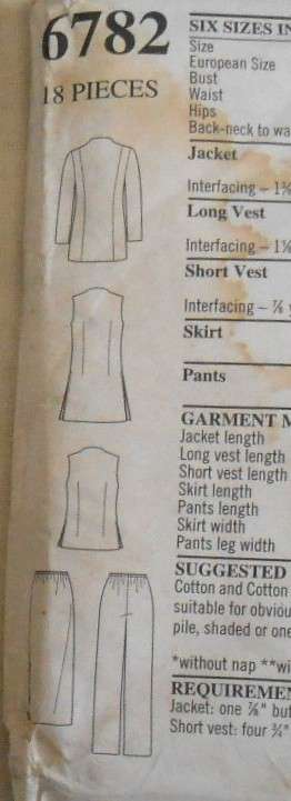 NEW LOOK PATTERNS 6782 HIGH NECK LONG JACKET-PANTS-SKIRT-TOP SIZE 8-18 COMPLETE CUT TO 10