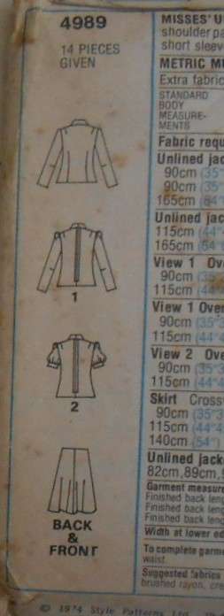 VINTAGE STYLE 4989 UNLINED JACKET-OVERBLOUSE-SKIRT SIZE 14 BUST 92 CM COMPLETE
